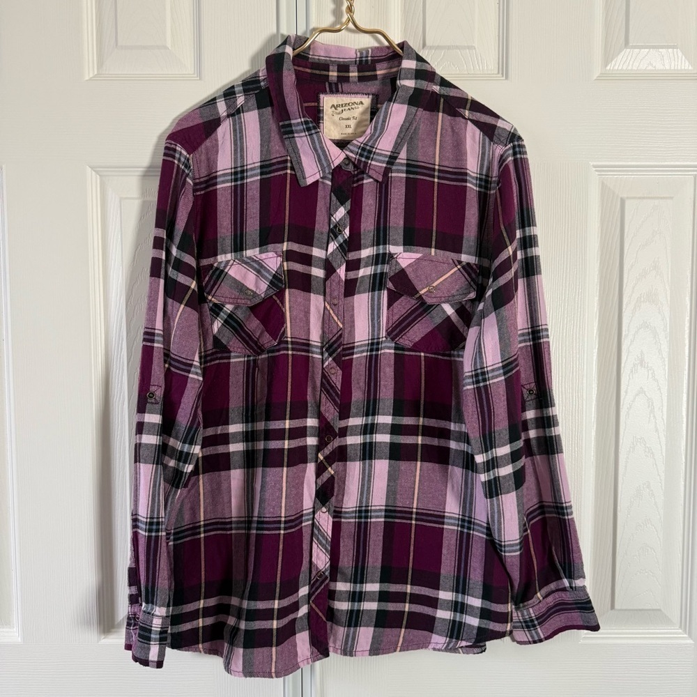 Arizona Jean Co Women's Plus Size Purple Plaid Long Sleeve Button Down Shirt